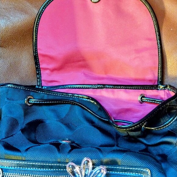 Coach Kyra Daisy Black Signatured Jacquard Backpack With Daisy Charm - Picture 7 of 8